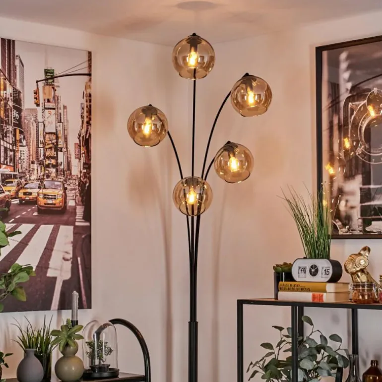 Lampadaire - Verre 15 cm Koyoto Ambre, 5 lumières