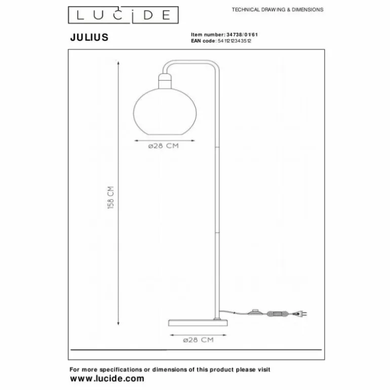 Lampadaire Lucide JULIUS Nickel mat, Noir, 1 lumière