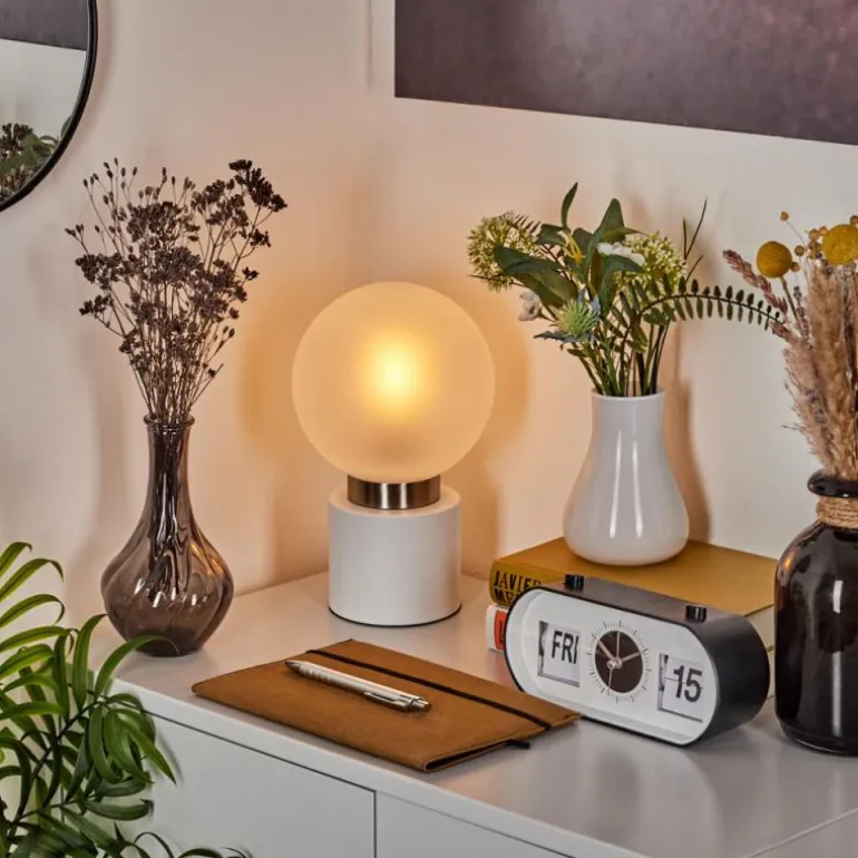 Lampe de table Flawil Nickel mat, Blanc, 1 lumière