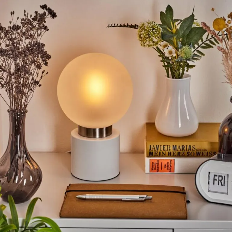 Lampe de table Flawil Nickel mat, Blanc, 1 lumière