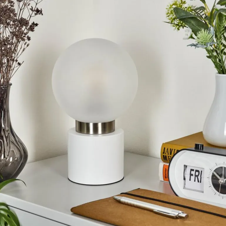 Lampe de table Flawil Nickel mat, Blanc, 1 lumière