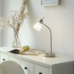 Lampe de table Leuchten-Direkt KARO Acier brossé, 1 lumière
