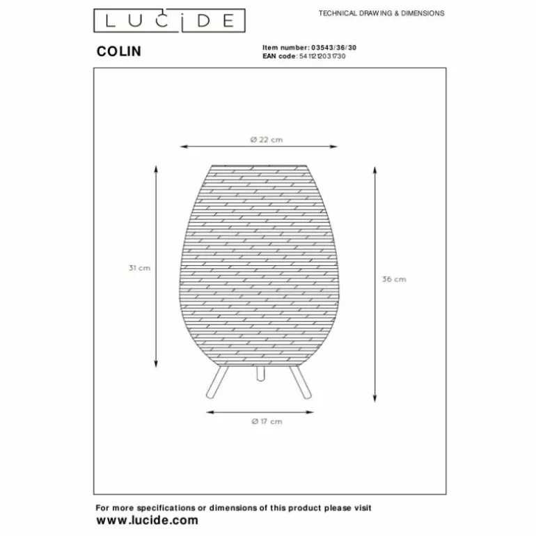 Lampe de table Lucide COLIN Noir, 1 lumière