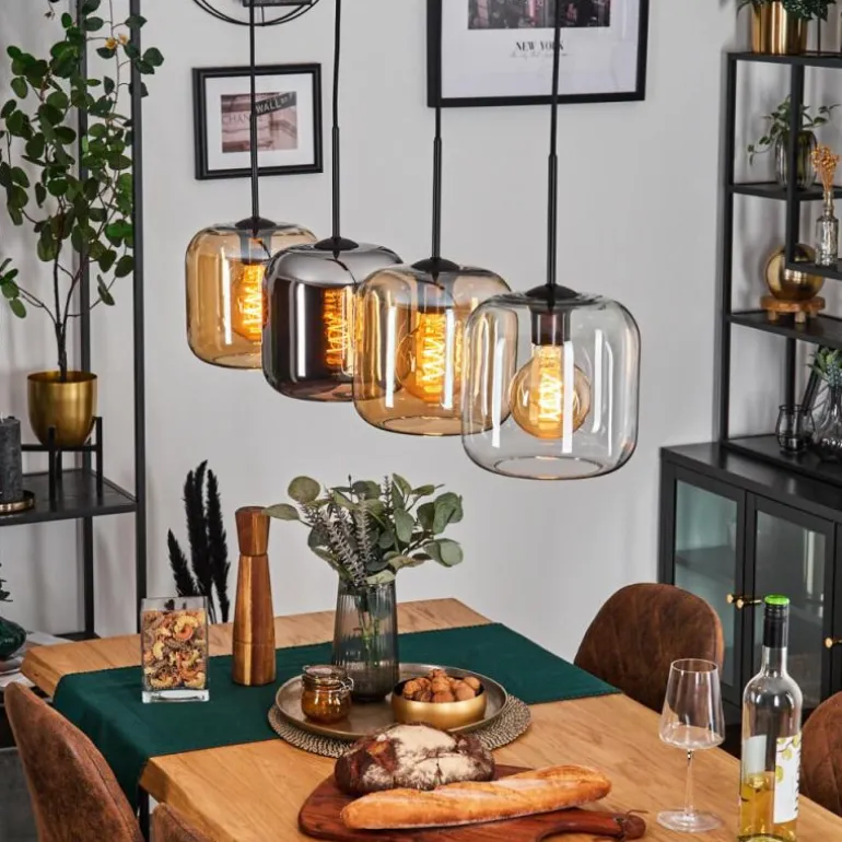 Lauden Suspension Ambre, Chrome, Clair, 4 lumières