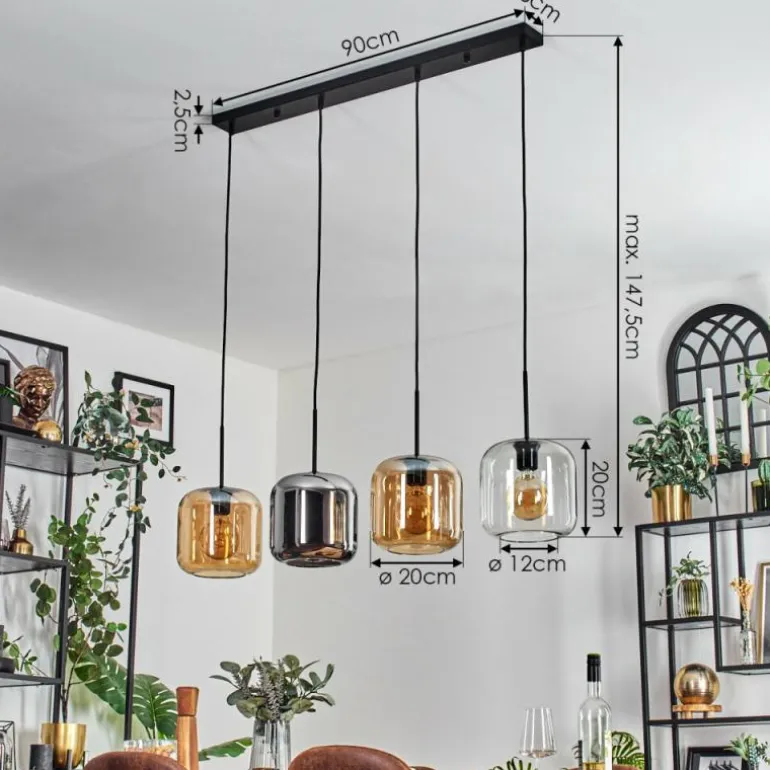 Lauden Suspension Ambre, Chrome, Clair, 4 lumières