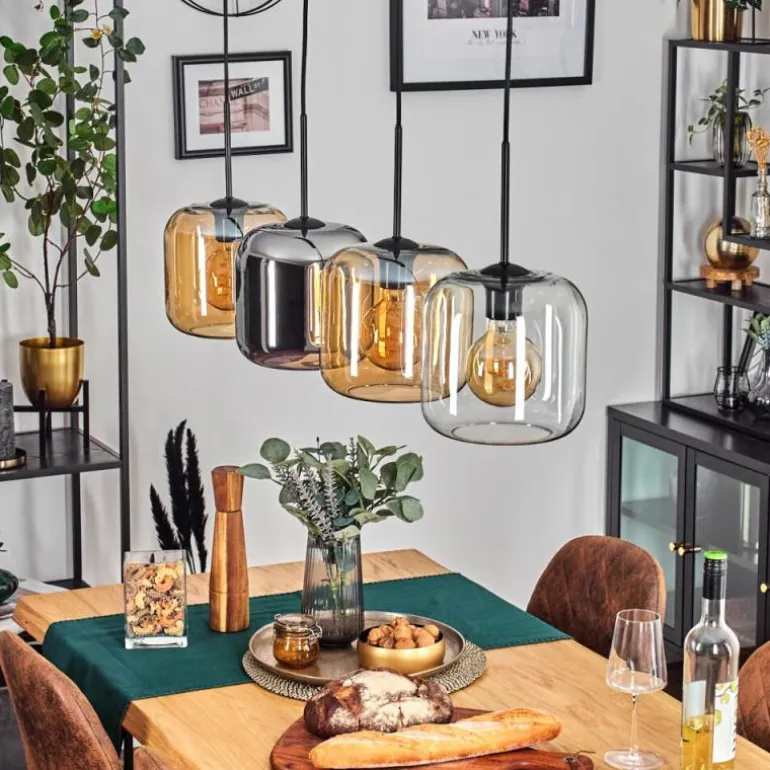 Lauden Suspension Ambre, Chrome, Clair, 4 lumières