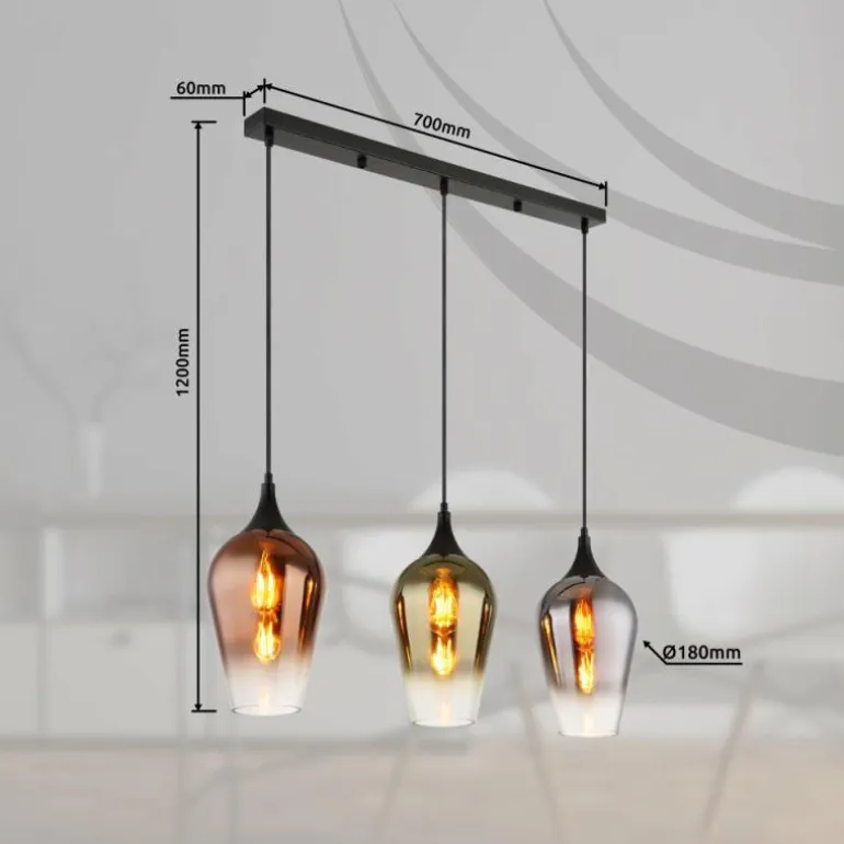 Lavus Suspension Luminaires Globo Lighting Noir, 3 lumières