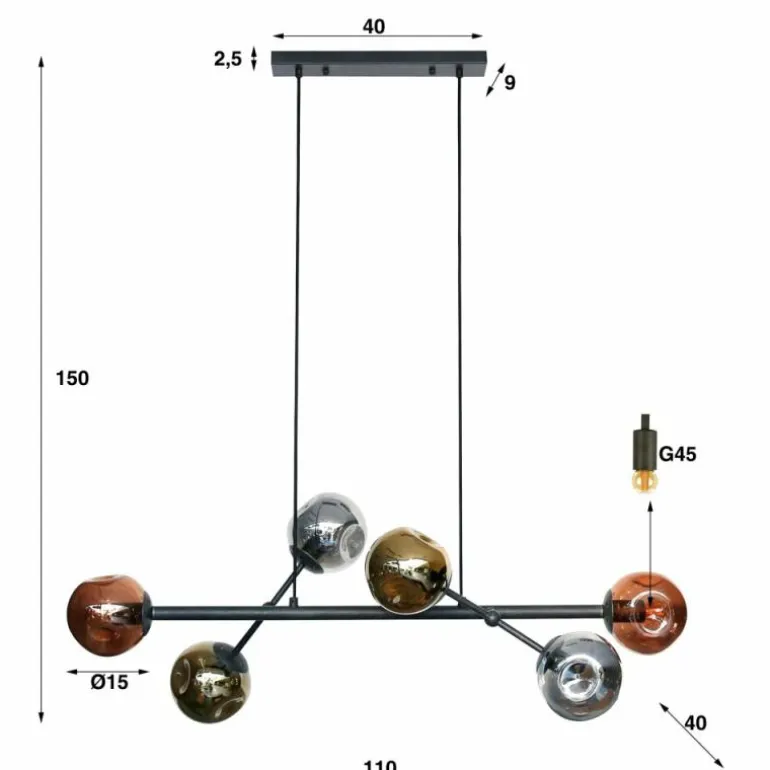 lustre Molucule Anthracite, 6 lumières