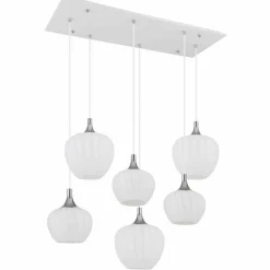 Maxy Suspension Luminaires Globo Lighting Chrome, Blanc, 6 lumières
