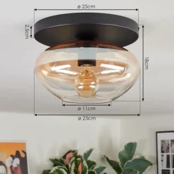 Mertola Plafonnier, Boule lumineuse Ambre, Clair, 1 lumière