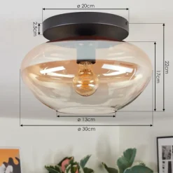 Mertola Plafonnier, Boule lumineuse Ambre, Clair, 1 lumière