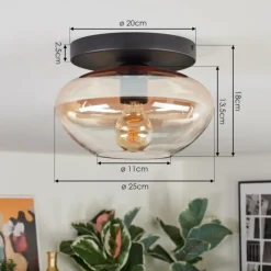Mertola Plafonnier, Boule lumineuse Ambre, Clair, 1 lumière