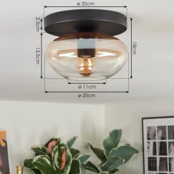 Mertola Plafonnier, Boule lumineuse Ambre, Clair, 1 lumière