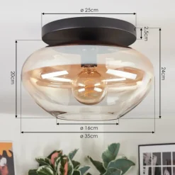 Mertola Plafonnier, Boule lumineuse Ambre, Clair, 1 lumière
