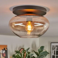 Mertola Plafonnier, Boule lumineuse Ambre, Clair, 1 lumière