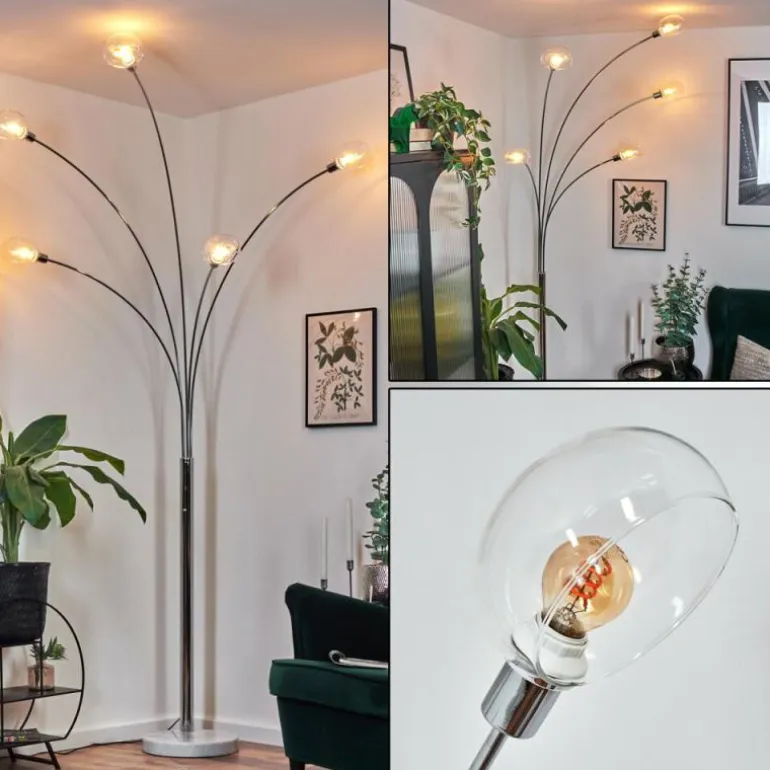 Nikkala Lampadaire Chrome, Blanc, 5 lumières