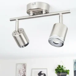 Plafonnier Autilla LED Nickel mat, Blanc, 2 lumières