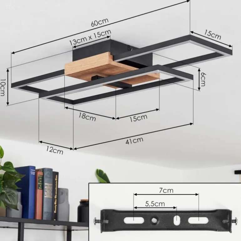 Plafonnier Avelal LED Bois clair, Couleur bois, Noir, 1 lumière