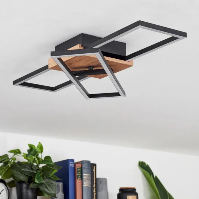 Plafonnier Avelal LED Bois clair, Couleur bois, Noir, 1 lumière