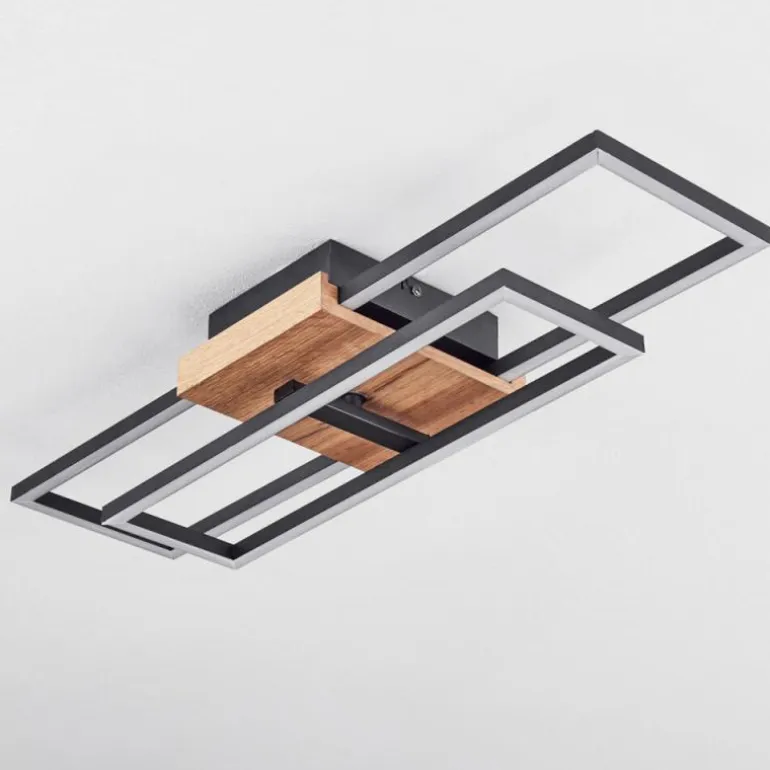 Plafonnier Avelal LED Bois clair, Couleur bois, Noir, 1 lumière