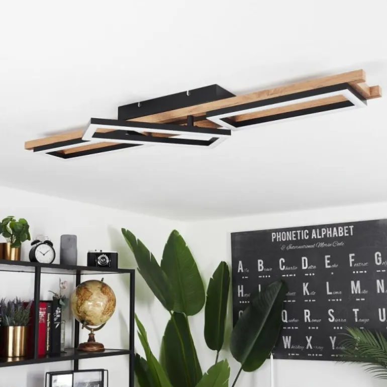 Plafonnier Ayajasco LED Brun, Couleur bois, Noir, 1 lumière