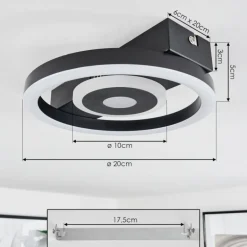 Plafonnier Canhoso LED Noir, 1 lumière