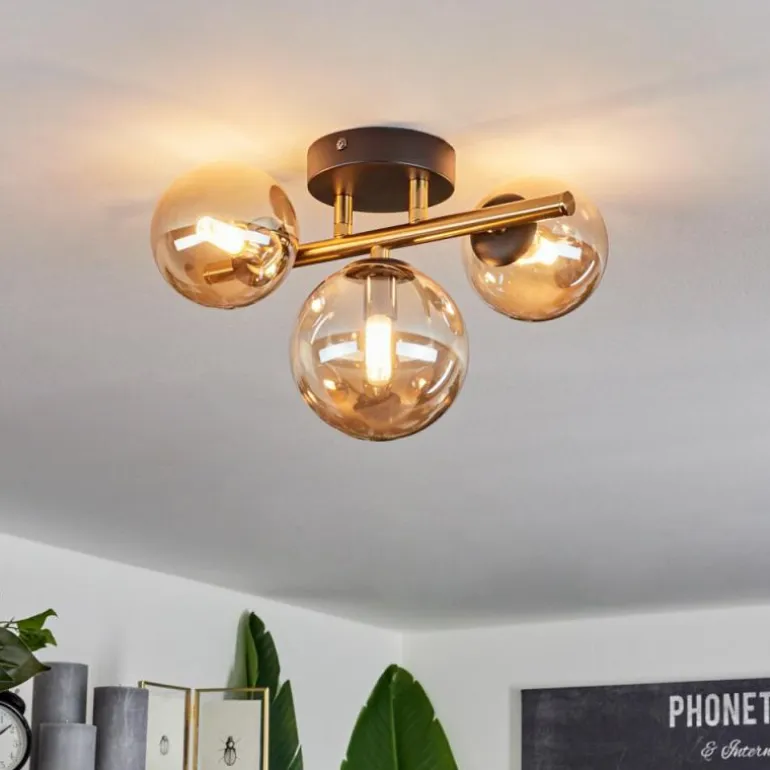 Plafonnier Chehalis LED Laiton, Noir, 3 lumières
