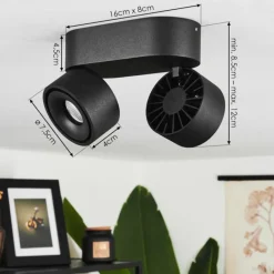 Plafonnier Laonsana LED Noir, 2 lumières