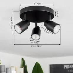 Plafonnier Nestavel LED Noir, 3 lumières