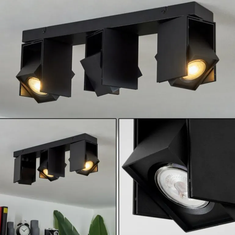 Plafonnier Prassinet Noir, 3 lumières