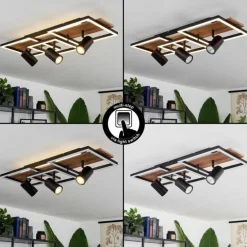 Plafonnier Sequeira LED Bois clair, Couleur bois, Noir, 4 lumières