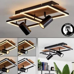 Plafonnier Sequeira LED Bois clair, Couleur bois, Noir, 3 lumières