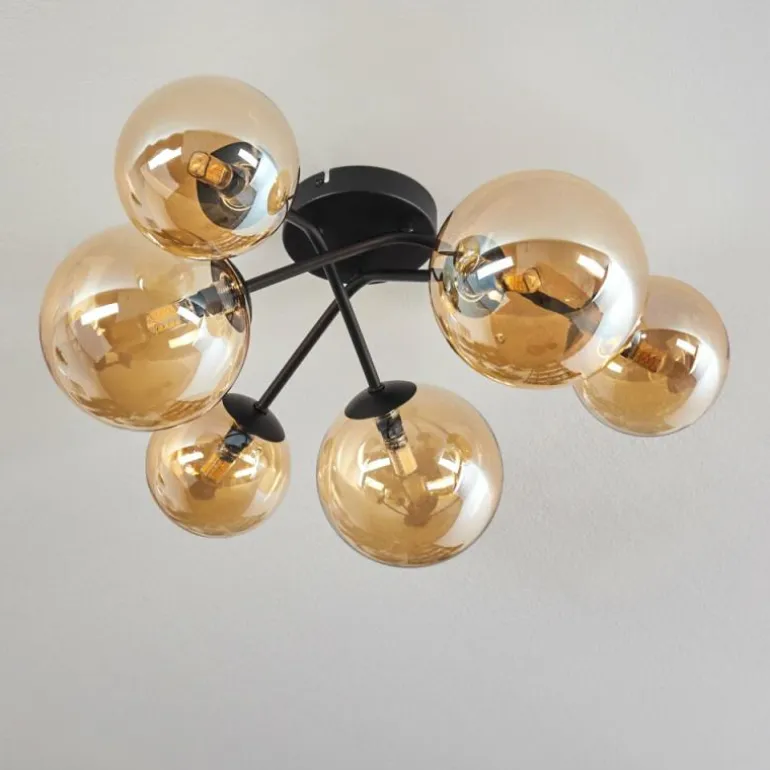 Plafonnier - Verre 12 cm, 15 cm Chehalis Ambre, 6 lumières