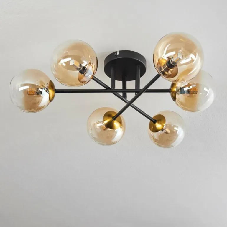 Plafonnier - Verre 12 cm Chehalis Or, Noir, 6 lumières