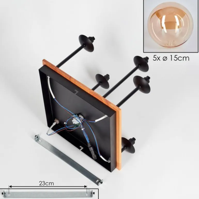 Plafonnier - Verre 15 cm Chehalis Écru, Noir, 5 lumières