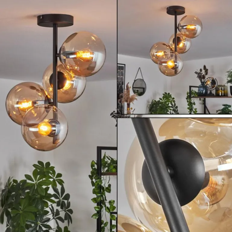 Plafonnier - Verre 15 cm Gastor Ambre, 4 lumières
