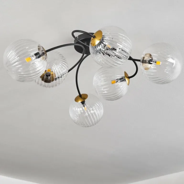 Plafonnier - Verre Chehalis Or, Noir, 6 lumières