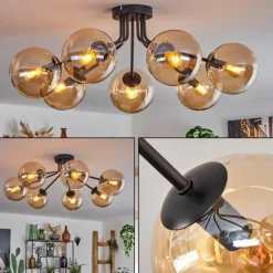Plafonnier - Verre Gastor Ambre, Clair, 7 lumières
