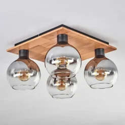 Plafonnier - Verre Koyoto Écru, Noir, 4 lumières