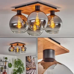 Plafonnier - Verre Koyoto Écru, Noir, 4 lumières