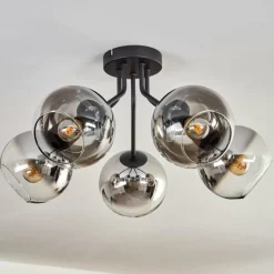 Plafonnier - Verre Koyoto Chrome, Clair, Fumé, 5 lumières
