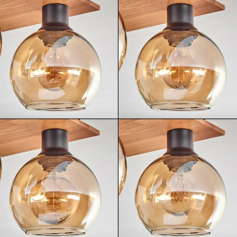 Plafonnier - Verre Koyoto Écru, Noir, 4 lumières