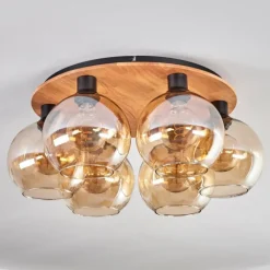 Plafonnier - Verre Koyoto Écru, Noir, 6 lumières