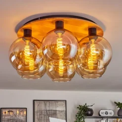 Plafonnier - Verre Koyoto Écru, Noir, 6 lumières