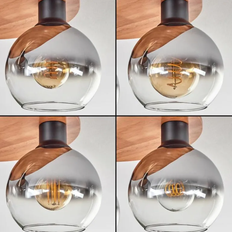 Plafonnier - Verre Koyoto Écru, Noir, 5 lumières