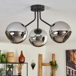 Plafonnier - Verre Koyoto Chrome, Fumé, 3 lumières