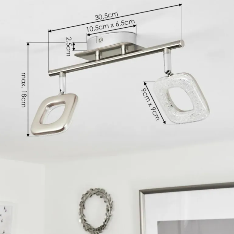 Plafonnier Villenauxe LED Chrome, Nickel mat, 2 lumières