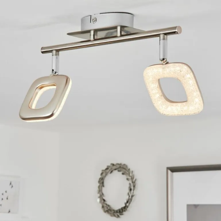 Plafonnier Villenauxe LED Chrome, Nickel mat, 2 lumières