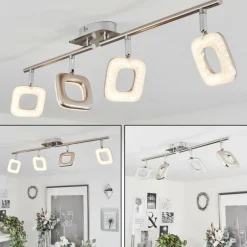 Plafonnier Villenauxe LED Chrome, Nickel mat, 4 lumières