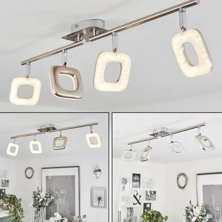Plafonnier Villenauxe LED Chrome, Nickel mat, 4 lumières